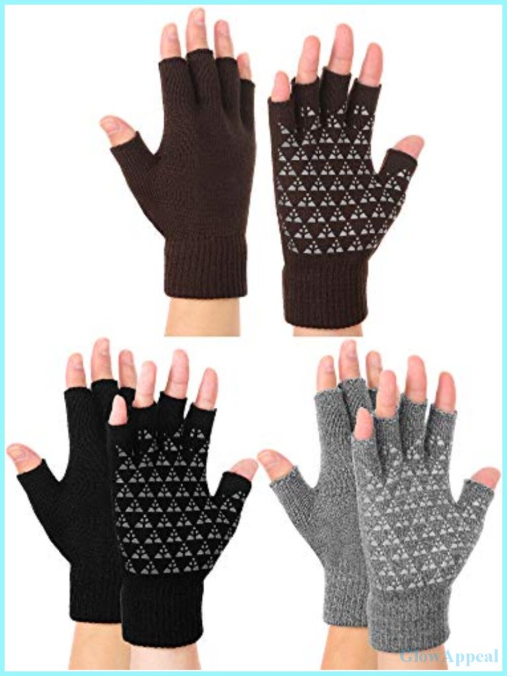 3 Pair Fingerless Knit Gloves with Touch Screen Fingertips, Winter Warm,